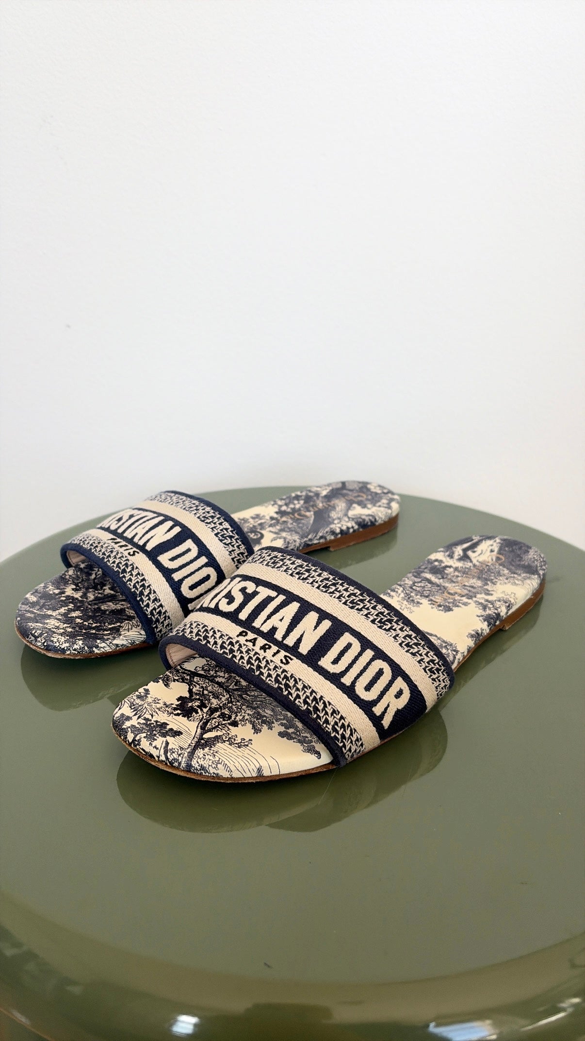 Dior Navy and White Toile De Juoy D way Slides, 38