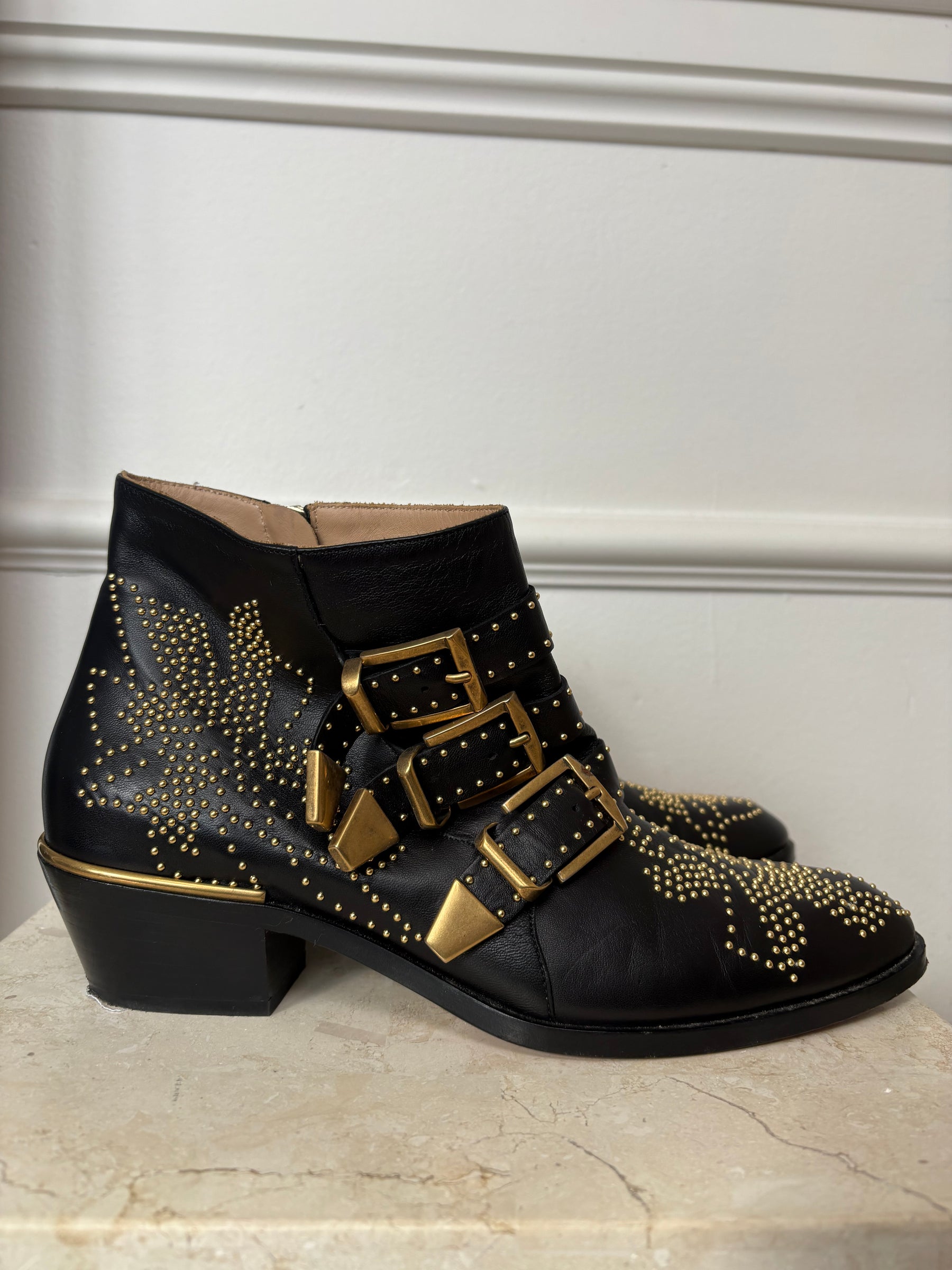 Chloé Black Studded Susanna Boots, 38.5
