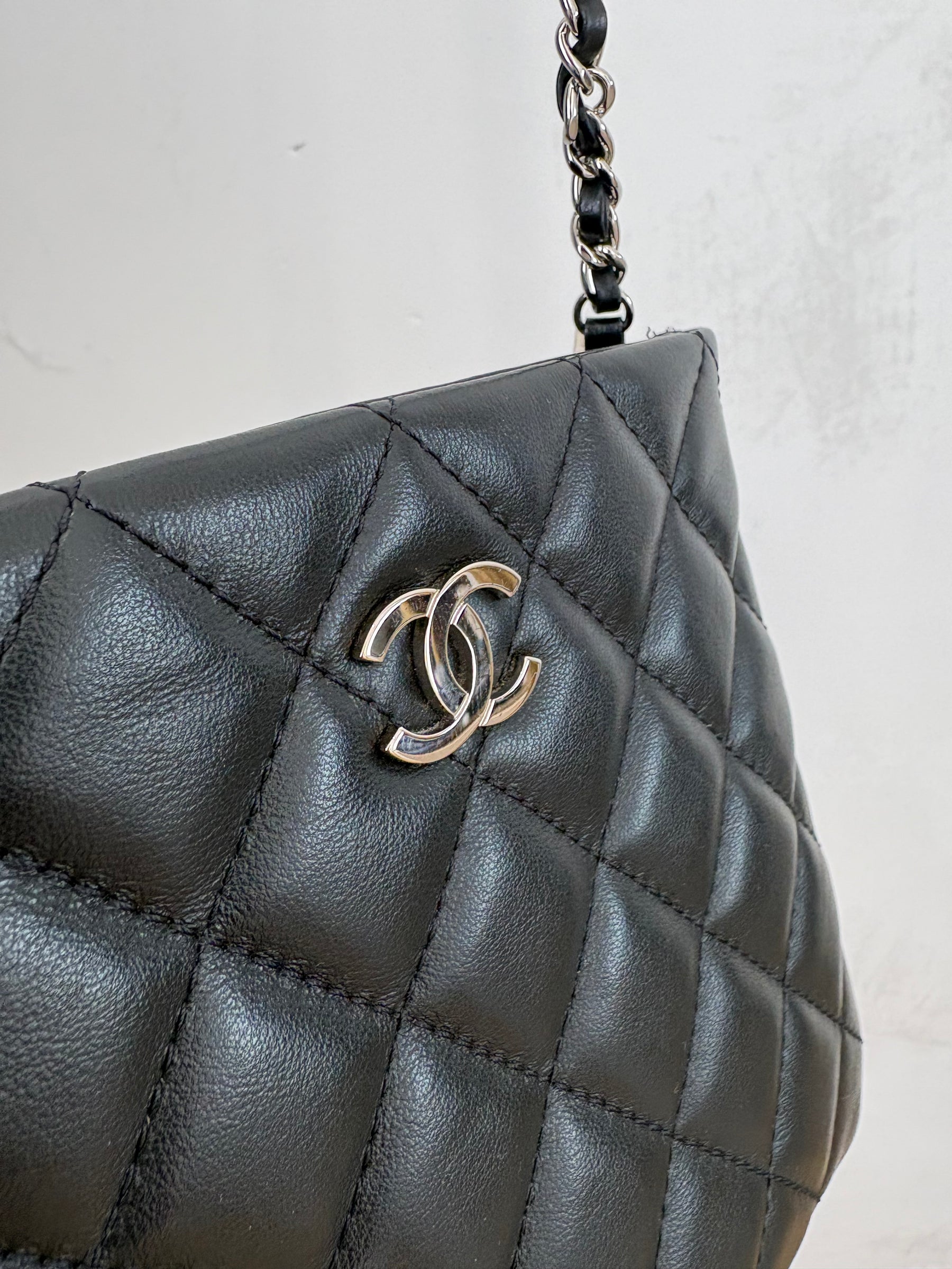 Chanel Uniform Black Quilted Leather Pochette Bag