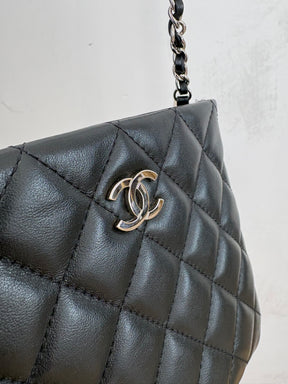 Chanel Uniform Black Quilted Leather Pochette Bag