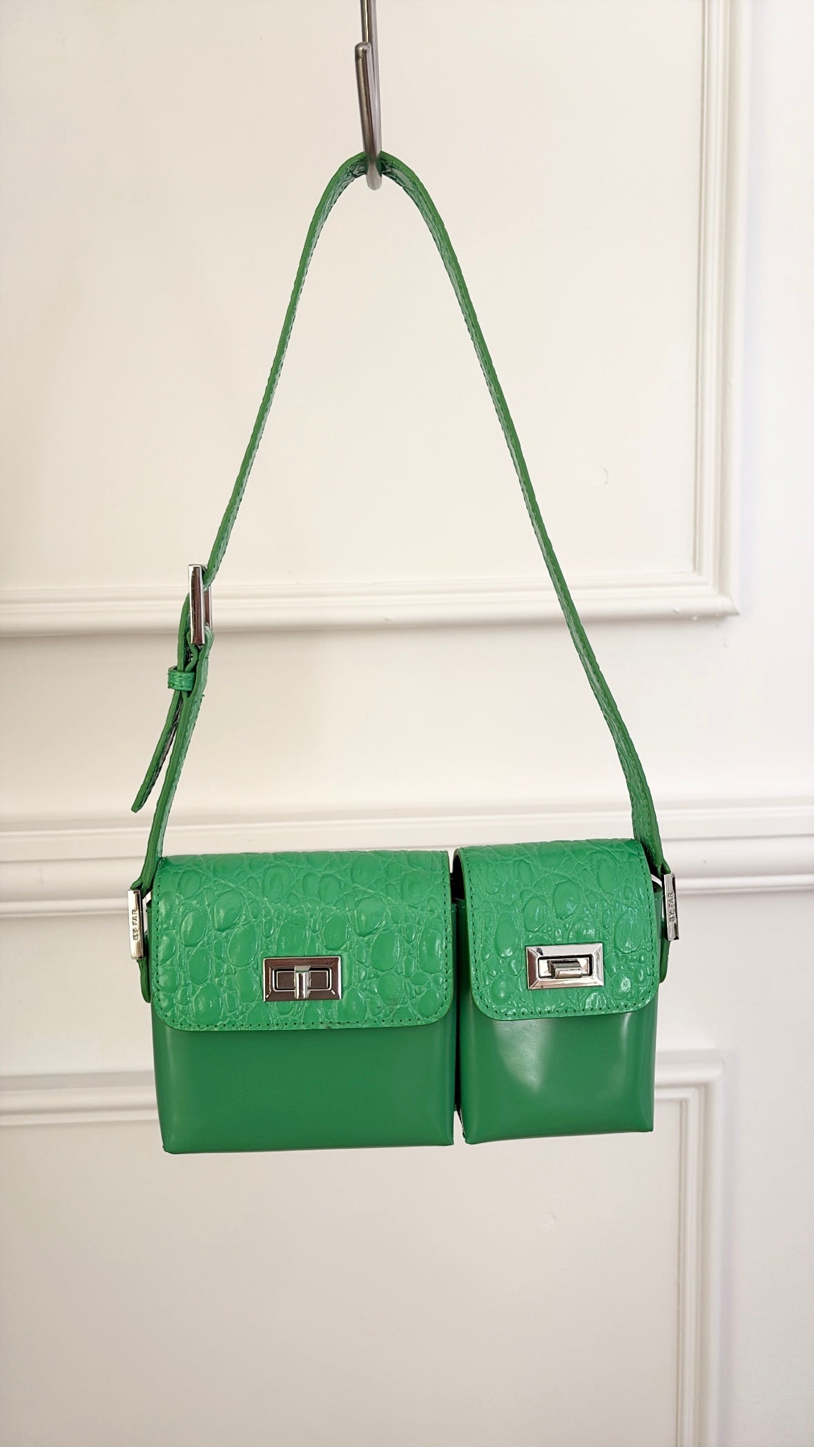 By Far Green Smooth and Croc Embossed Leather "Baby Billy" Bag