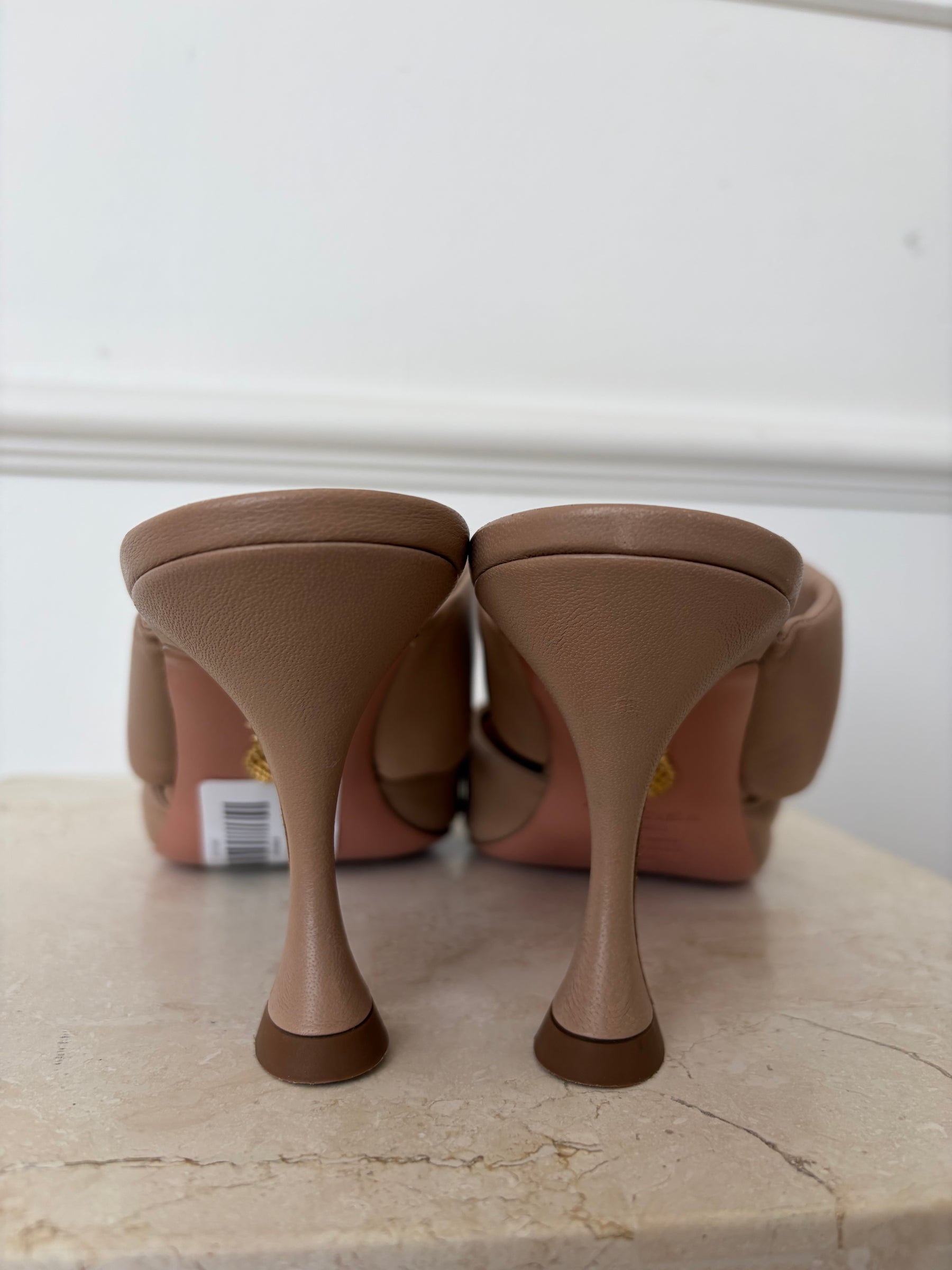 Aquazzura Beige Twist Mules with Black Toe Cap, 40