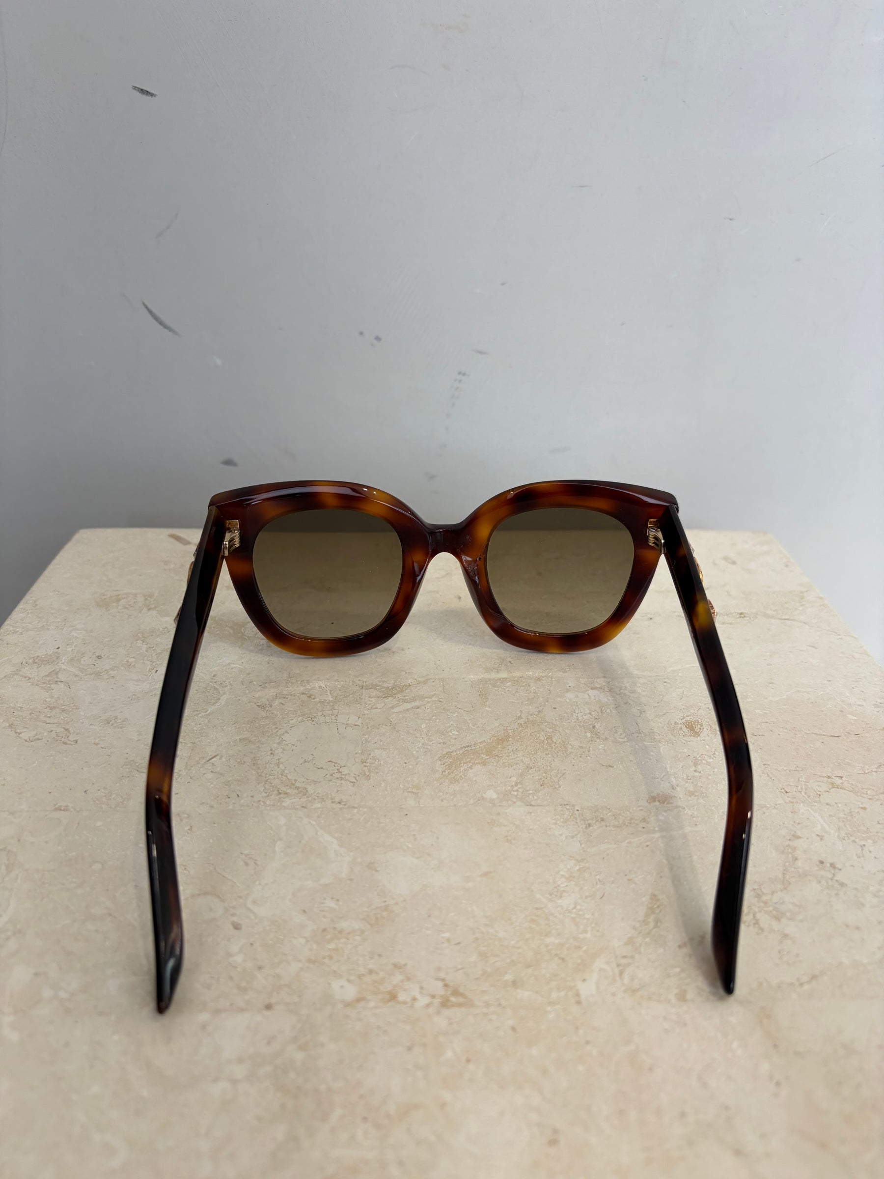 Gucci Tortoiseshell Crystal Logo Arm Sunglasses
