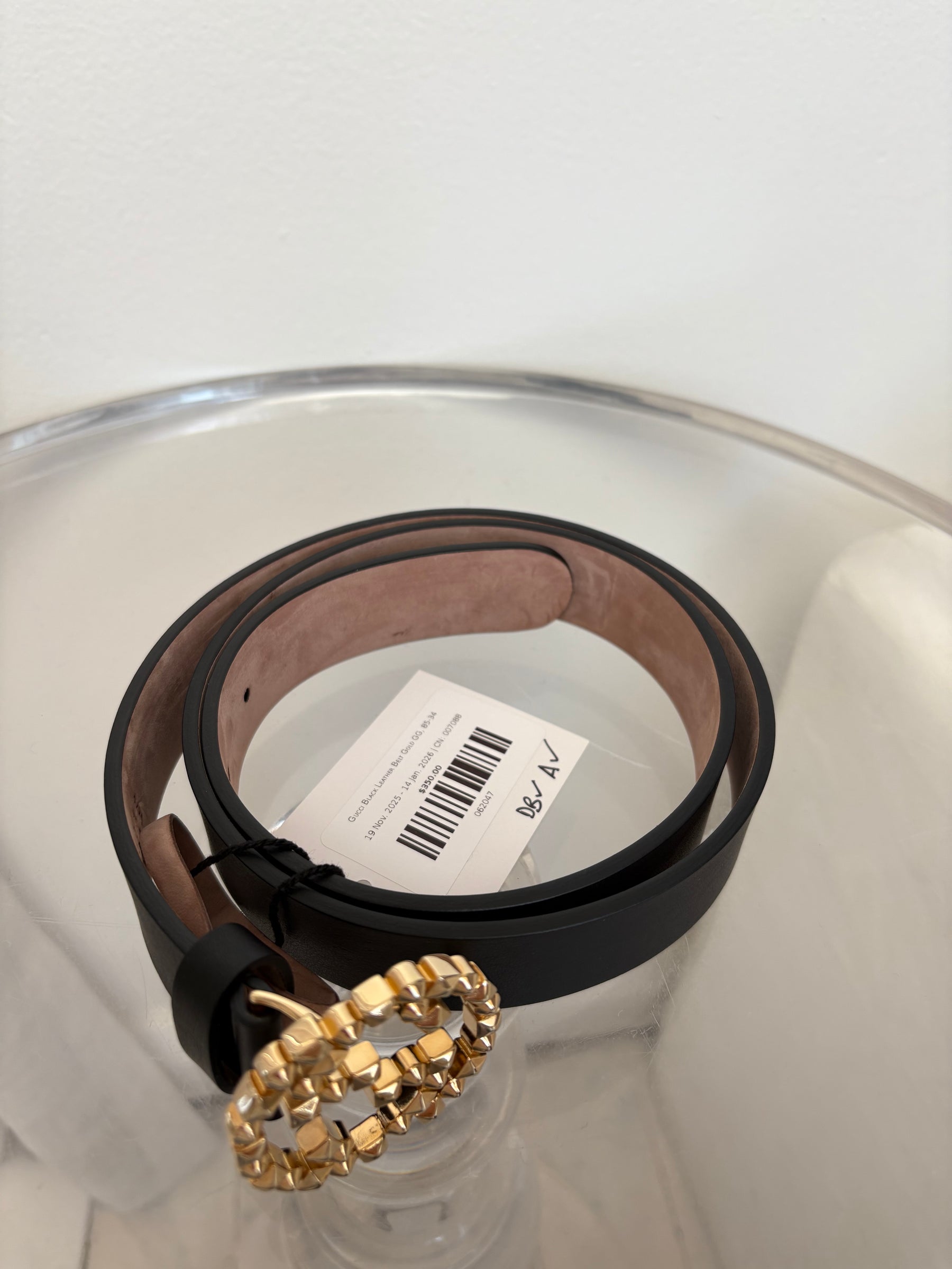 Gucci Black Leather Belt Gold GG, 85-34