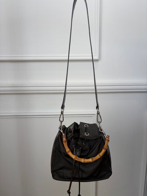 Gucci Vintage Bamboo Nylong Leather Bucket Bag, 8 AU