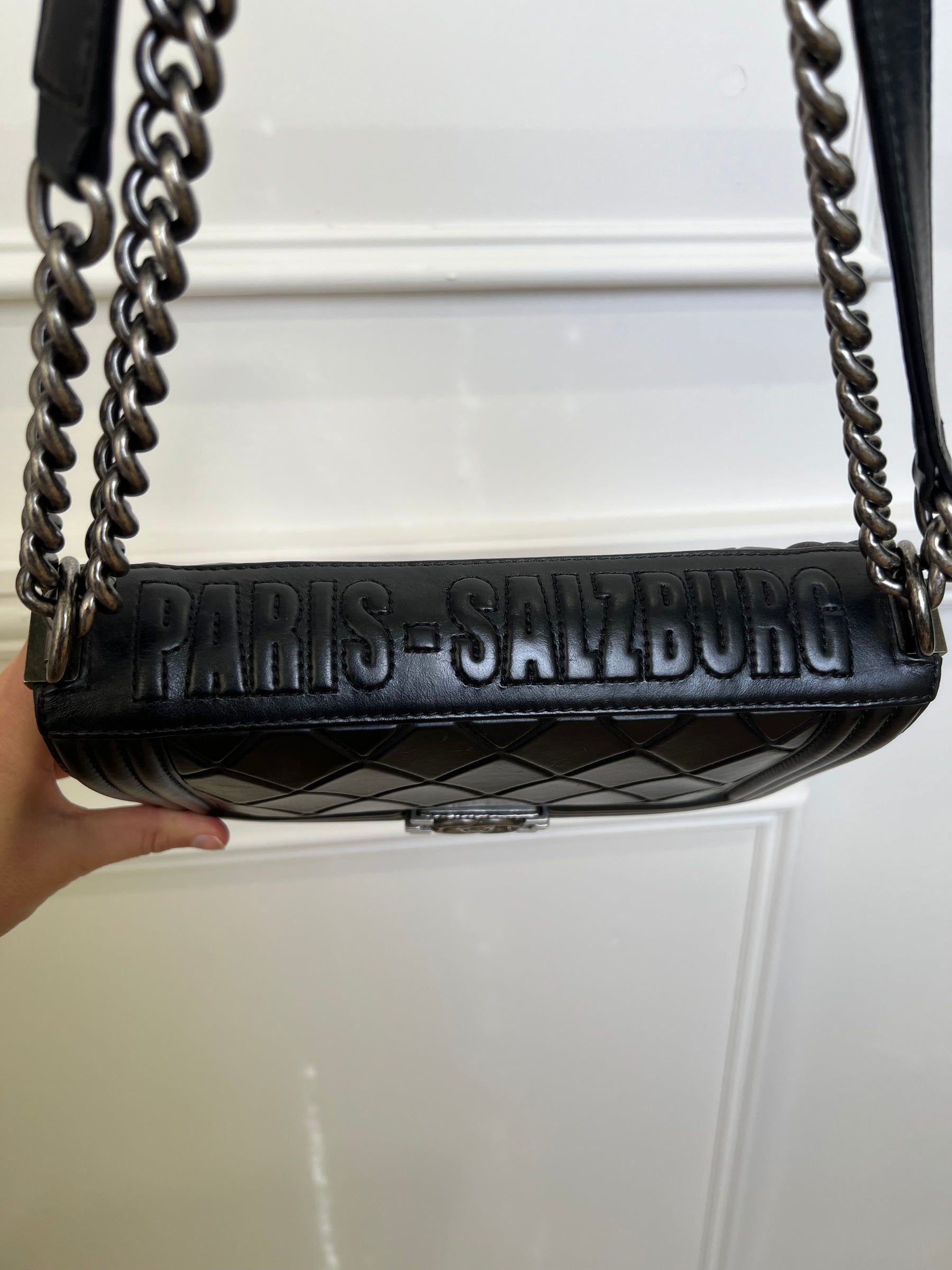 Chanel Black Leather Quilted "Paris-Salzburg" Old Medium Boy Bag
