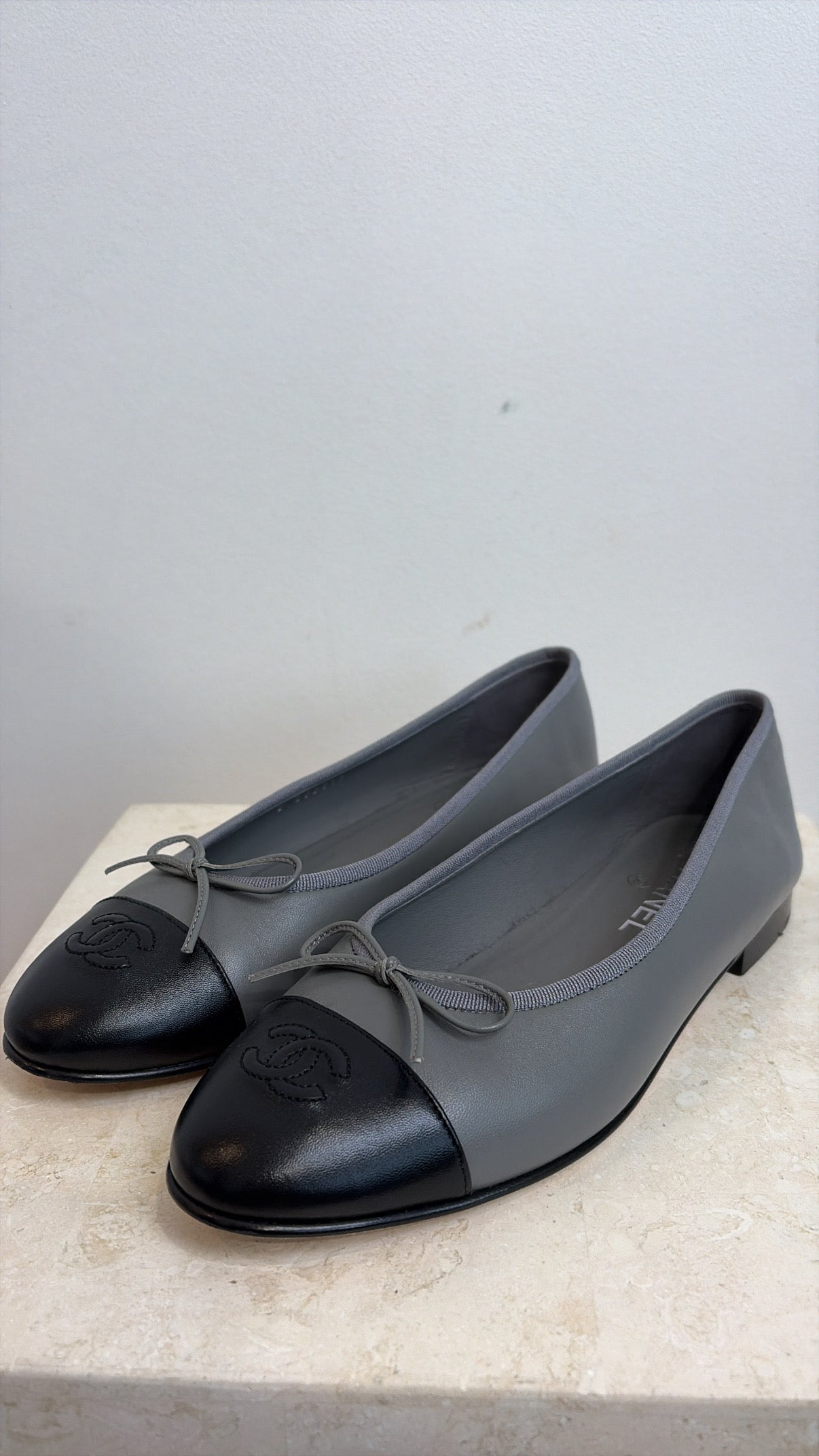 Chanel Grey Black Ballet Flats, 40C