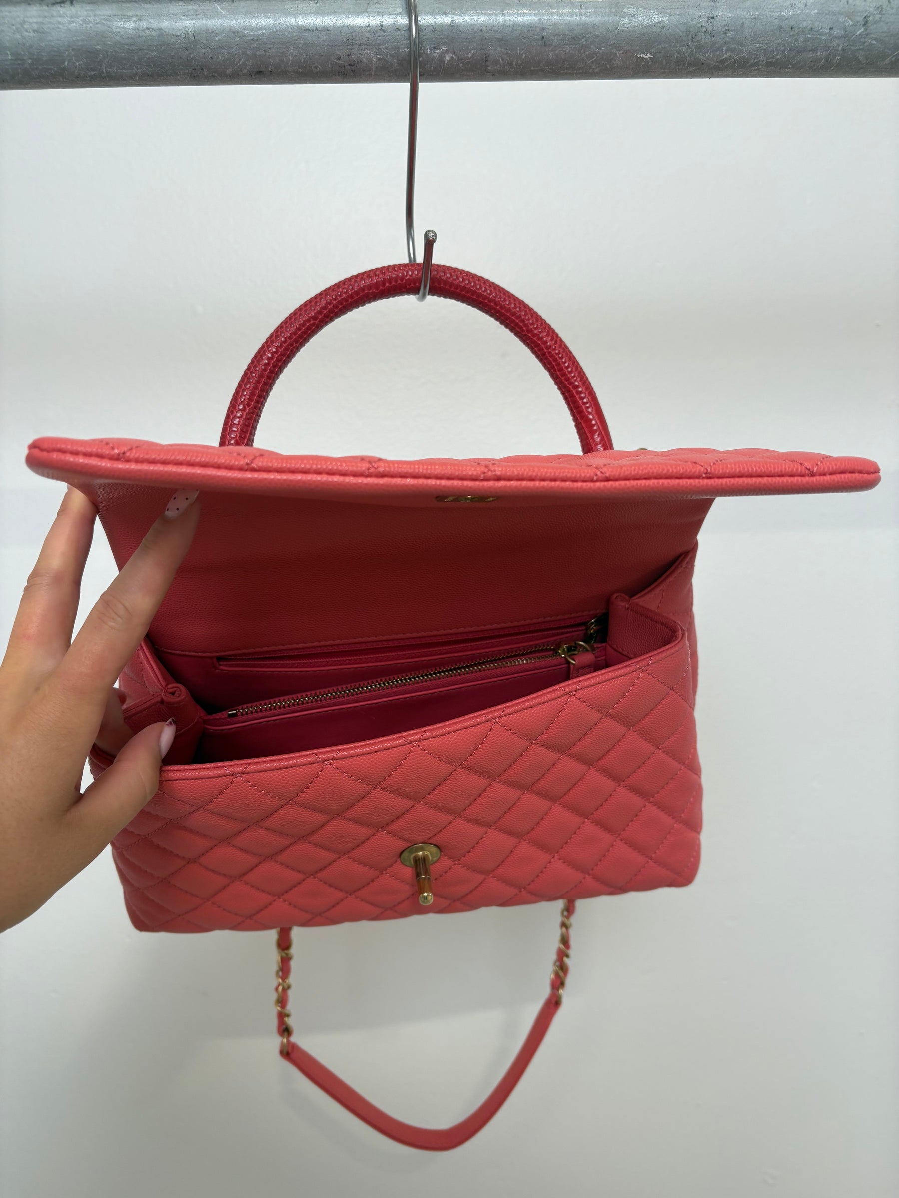 Chanel Coral Caviar Leather Medium Coco Handle Bag