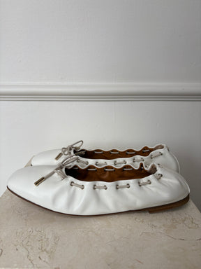 Chloé White Leather Laced Ballet Flat, 40