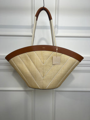 Oroton Straw Chevron Leather Trimmed Tote Bag