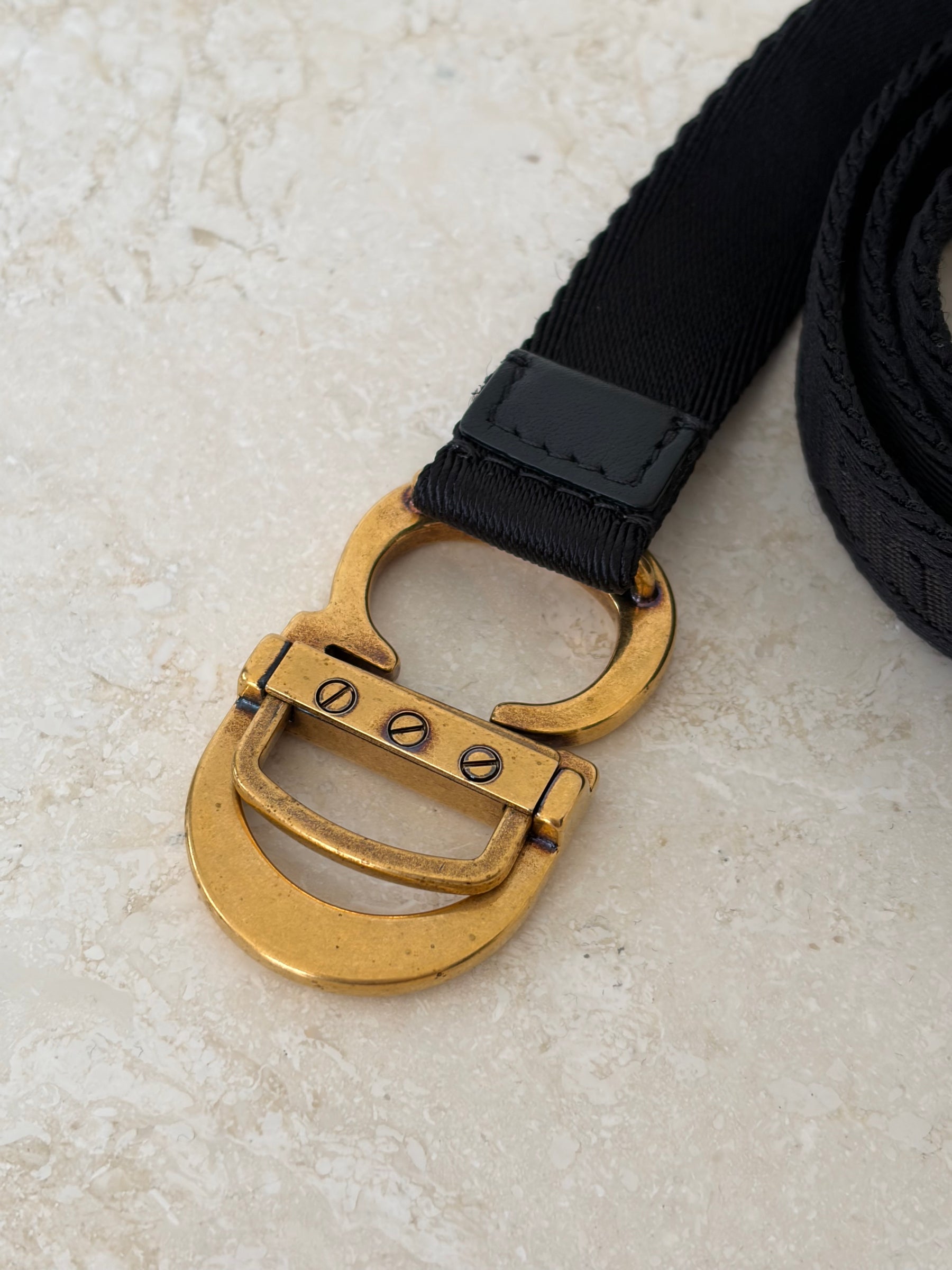 Dior Black Logo Canvas Strap Belt