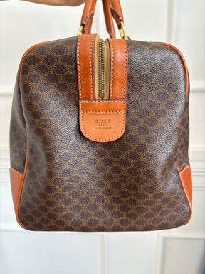 Celine Triomphe Canvas and Tan Leather Trim Duffle Bag