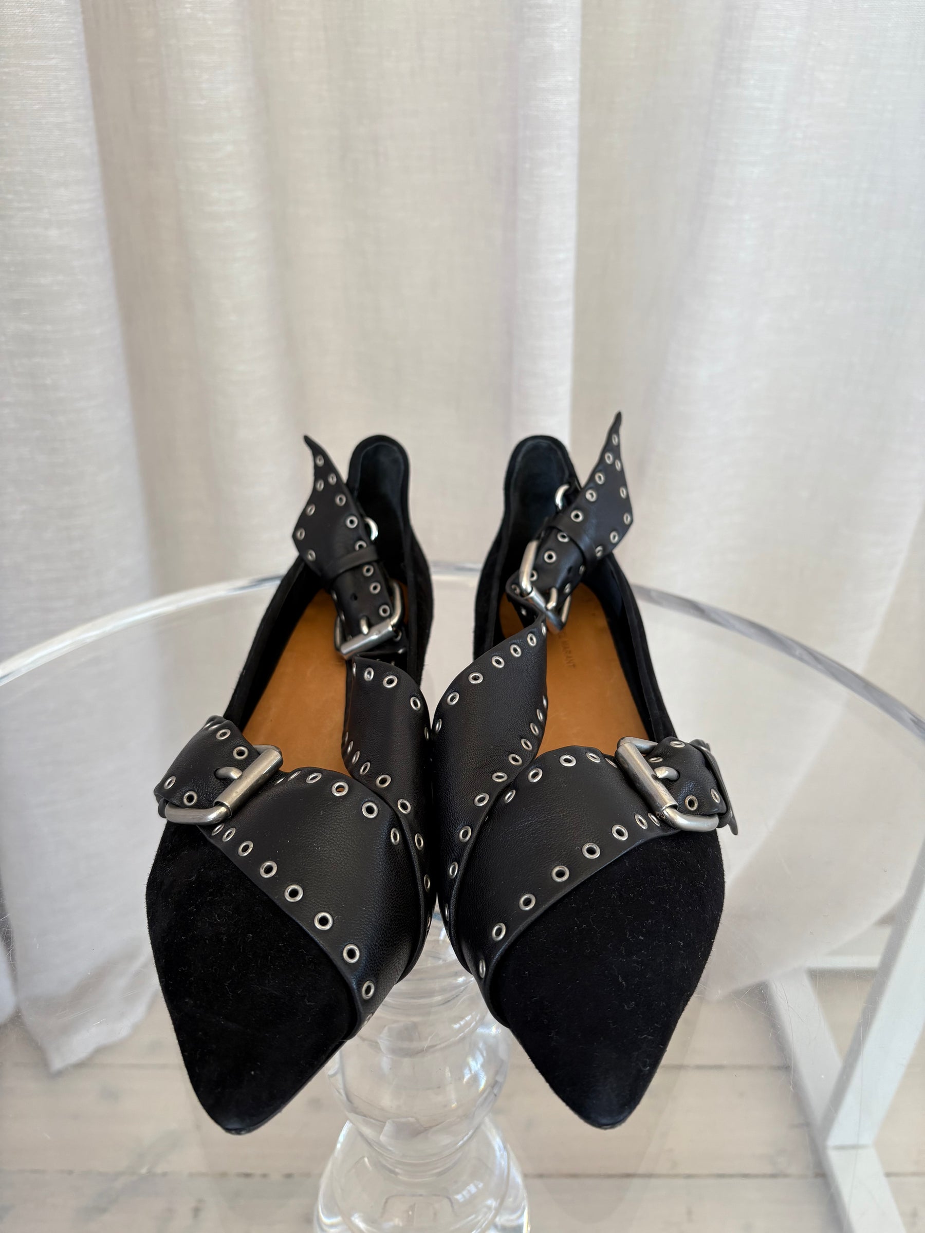 Isabel Marant Suede And Leather Eyelet Ballet Flats, 39