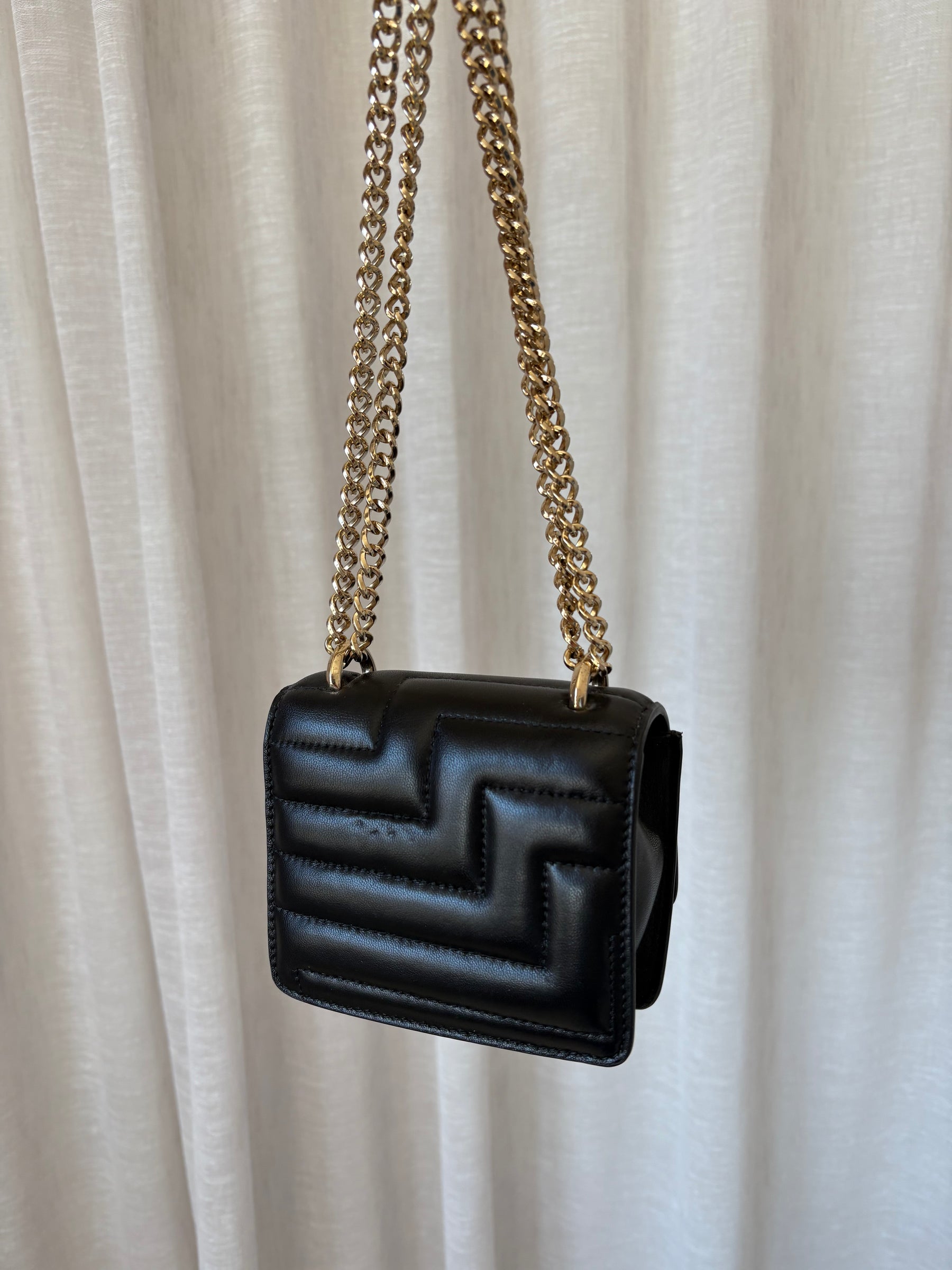 Jimmy Choo Black Leather Mini Quiltes Logo Bag