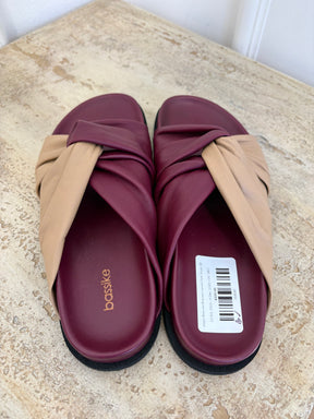 bassike Biege and Burgundy Leather Twist Slides, 38