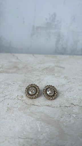 Chanel Gold and Pearl CC Stud Earrings