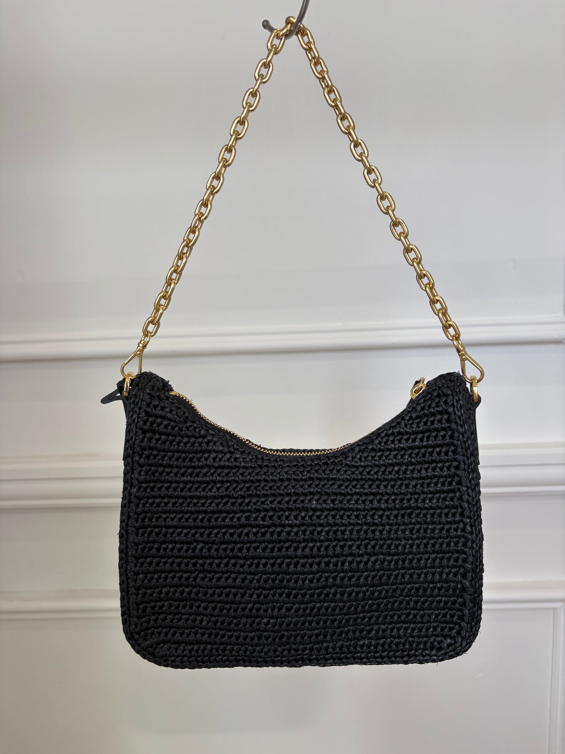 Prada Black Raffia Re-Edition Crossbody Bag
