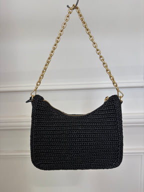 Prada Black Raffia Re-Edition Crossbody Bag