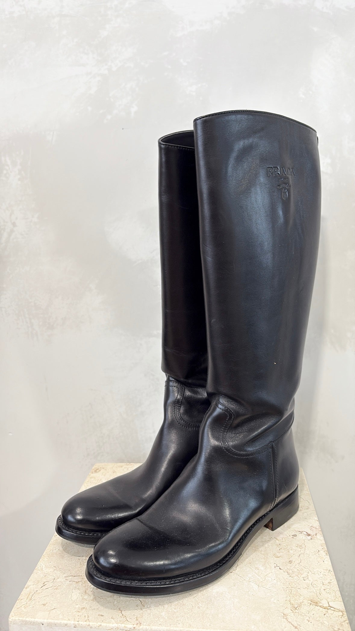 Prada Black Leather Knee High Boots, 40