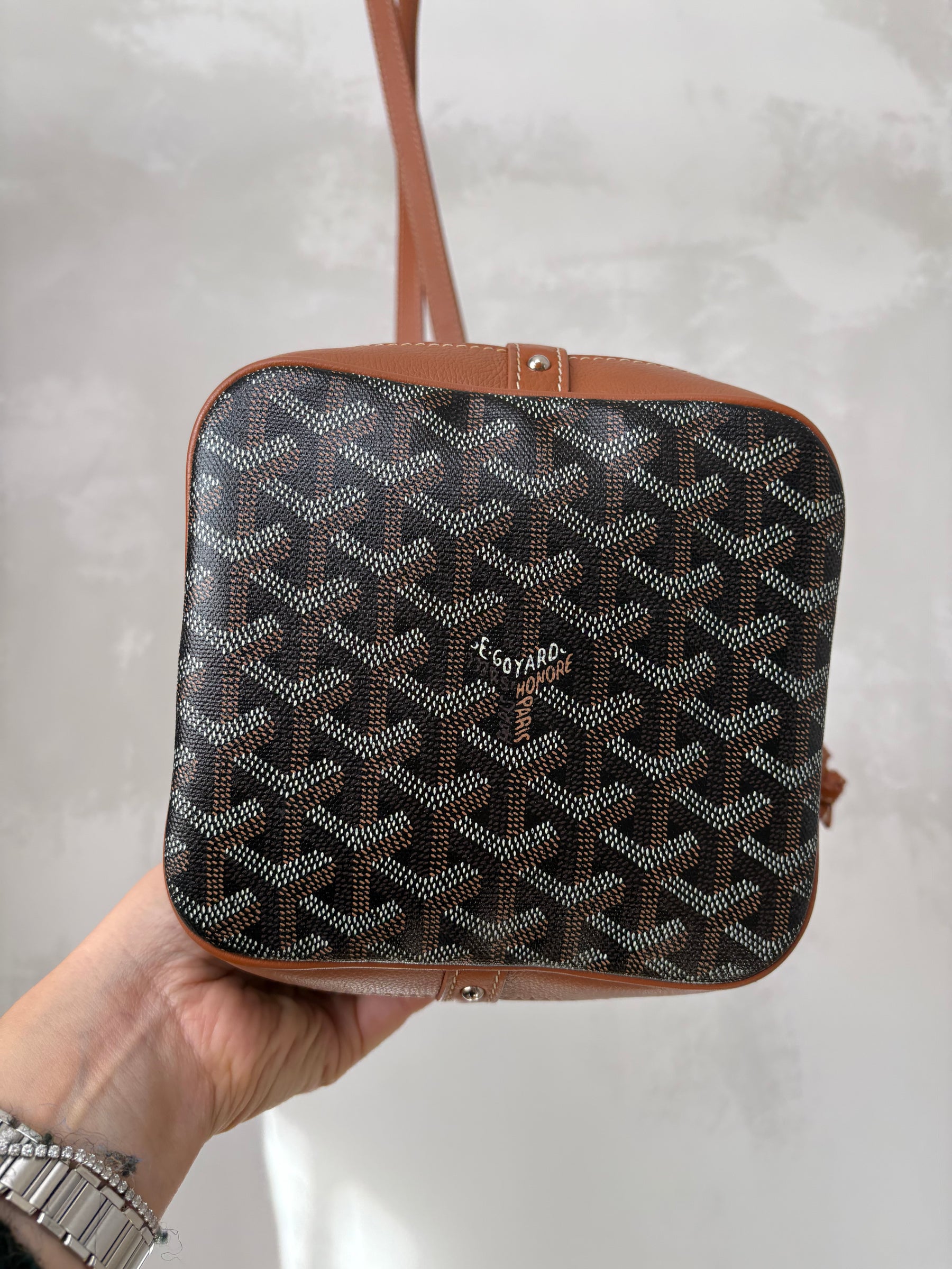 Goyard Tan Leather and Black Goyardine Canvas Petit Flot Bucket Bag