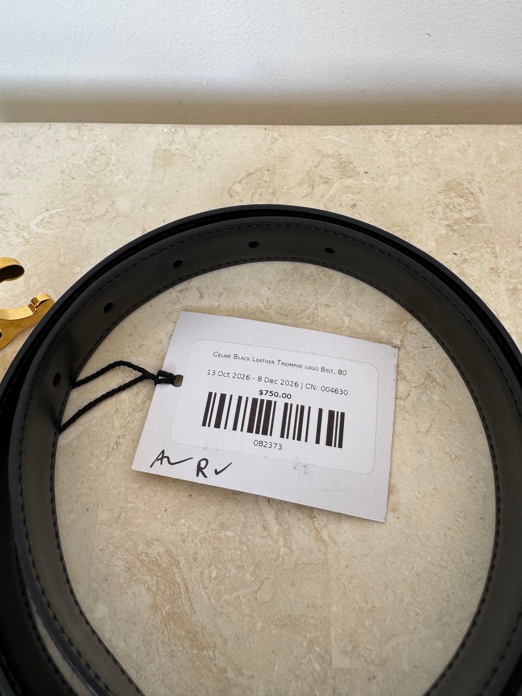 Celine Black Leather Triomphe logo Belt, 80