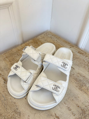 Chanel White Lambskin Leather Backless Dad Sandal, 40