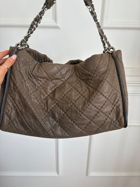 Chanel Taupe Coated Quilted Shoulder Tote