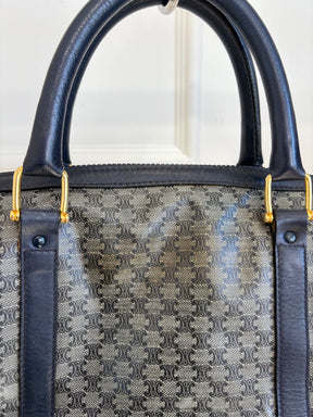 Celine Navy Coated Canvas Triomphe Boston Bag