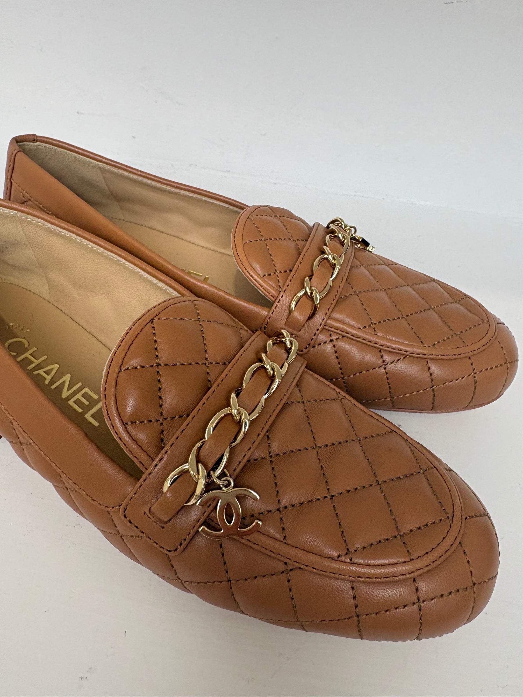 Chanel Tan Quilted Leather Loafer Flats, 36 C