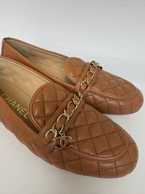 Chanel Tan Quilted Leather Loafer Flats, 36 C