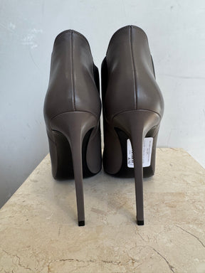 Saint Laurent Charoal Leather Stiletto Ankle Boots, 39.5
