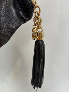 Gucci Black Leather Tassel Zipped Clutch