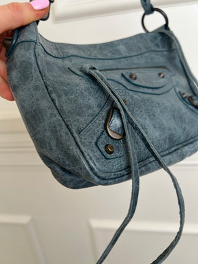 Balenciaga Hip Leather Handbag Dusty Blue
