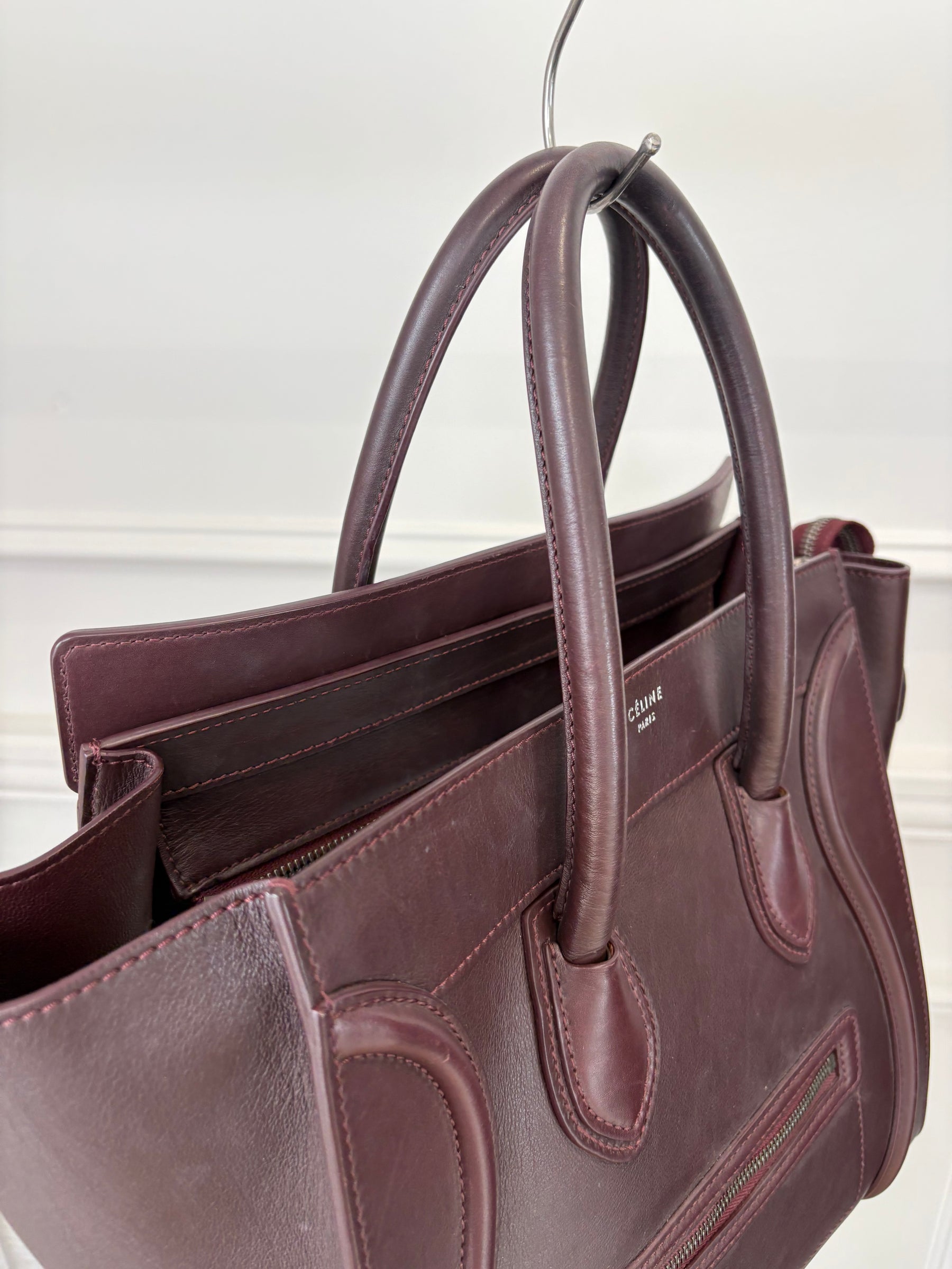 Celine Burgundy Leather Mini Luggage Tote