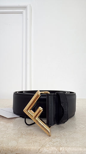 Fendi Black Leather Gold Logo Belt, 85