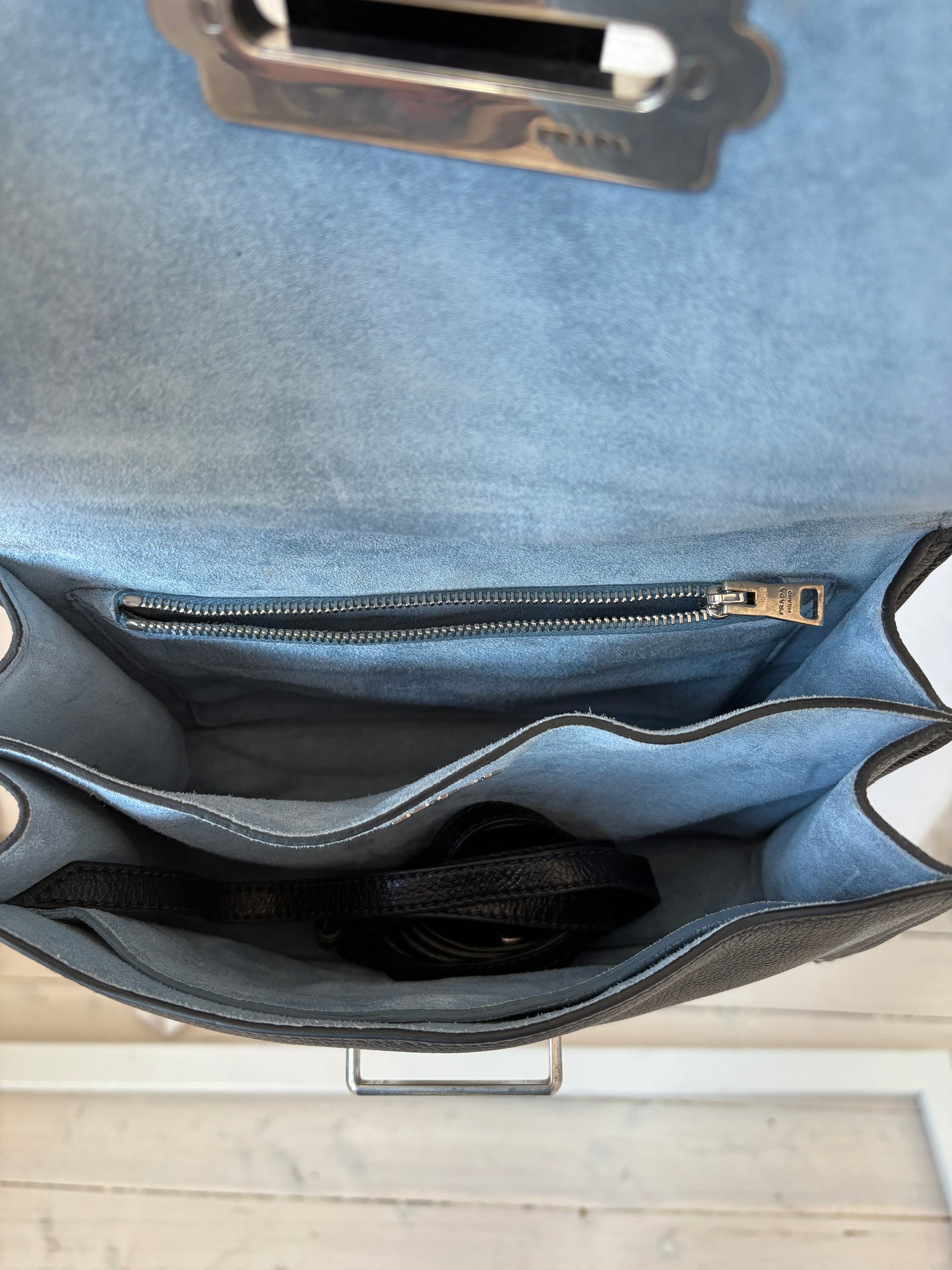 Prada Black Leather Silver Hardware Cahier Bag