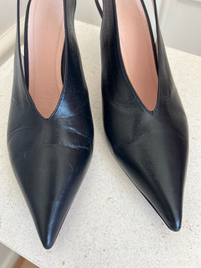 Celine Black Leather Pointed Slingback Pumps, 39