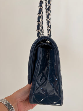 Chanel Navy Blue Patent Leather Jumbo Flap Bag