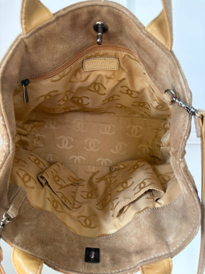 Chanel Beige Suede Wild Stitch Tote Bag with Shoulder Strap