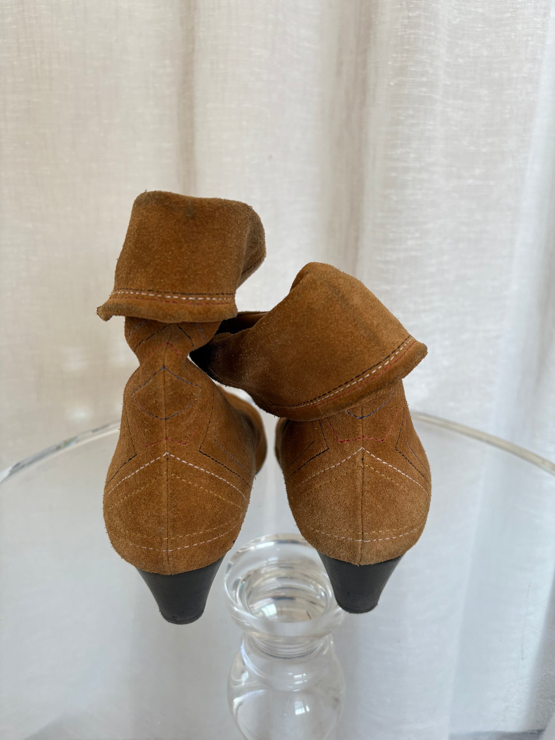 Isabel Marant Tan Suede Multi Top Stitch Ankle Boots, 40