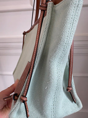 Loewe Mint Canvas and Tan Leather Cushion Tote