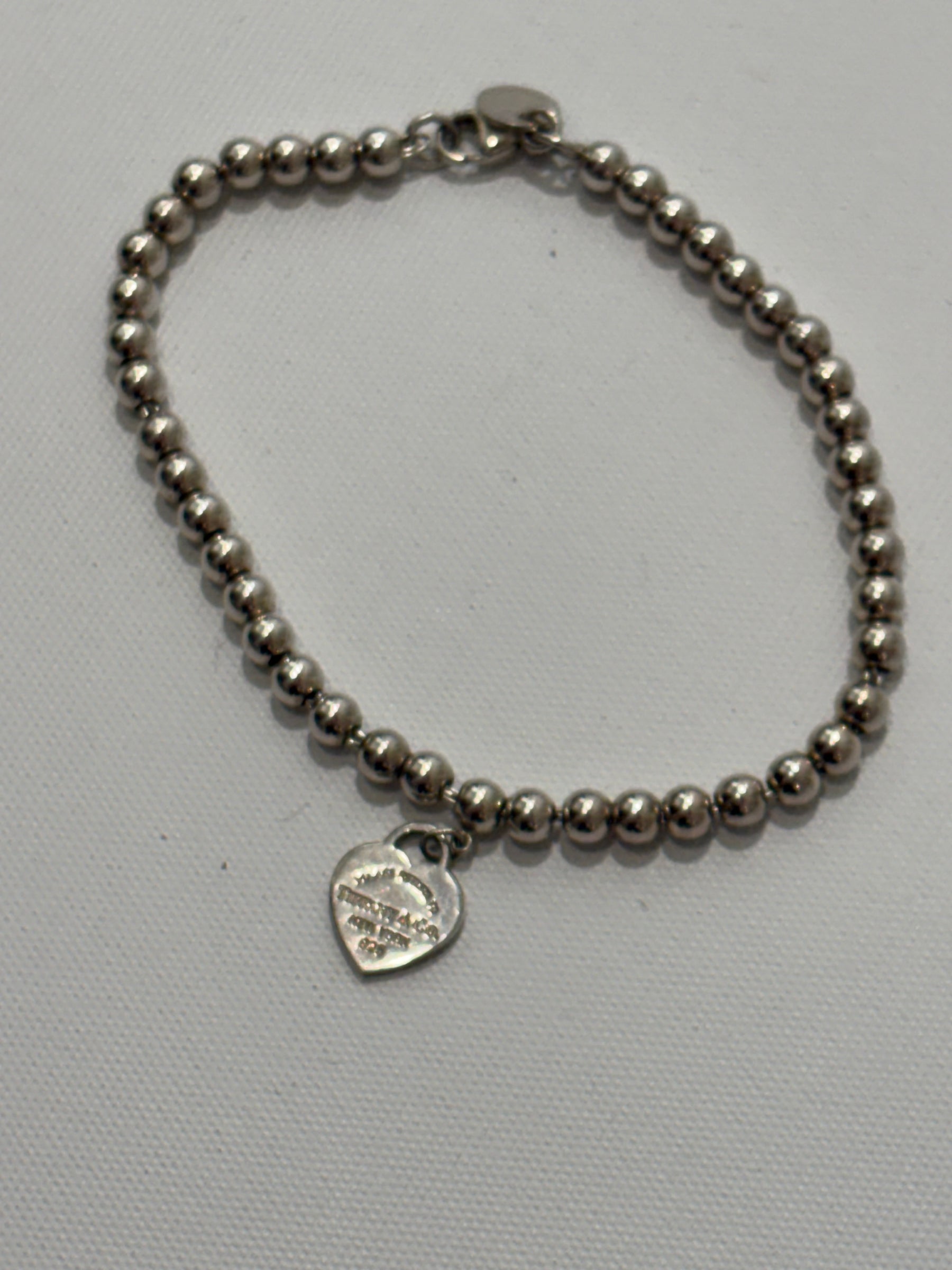 Tiffany Enamel Heart Silver Bead Bracelet