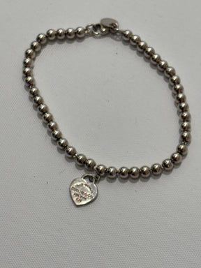 Tiffany Enamel Heart Silver Bead Bracelet