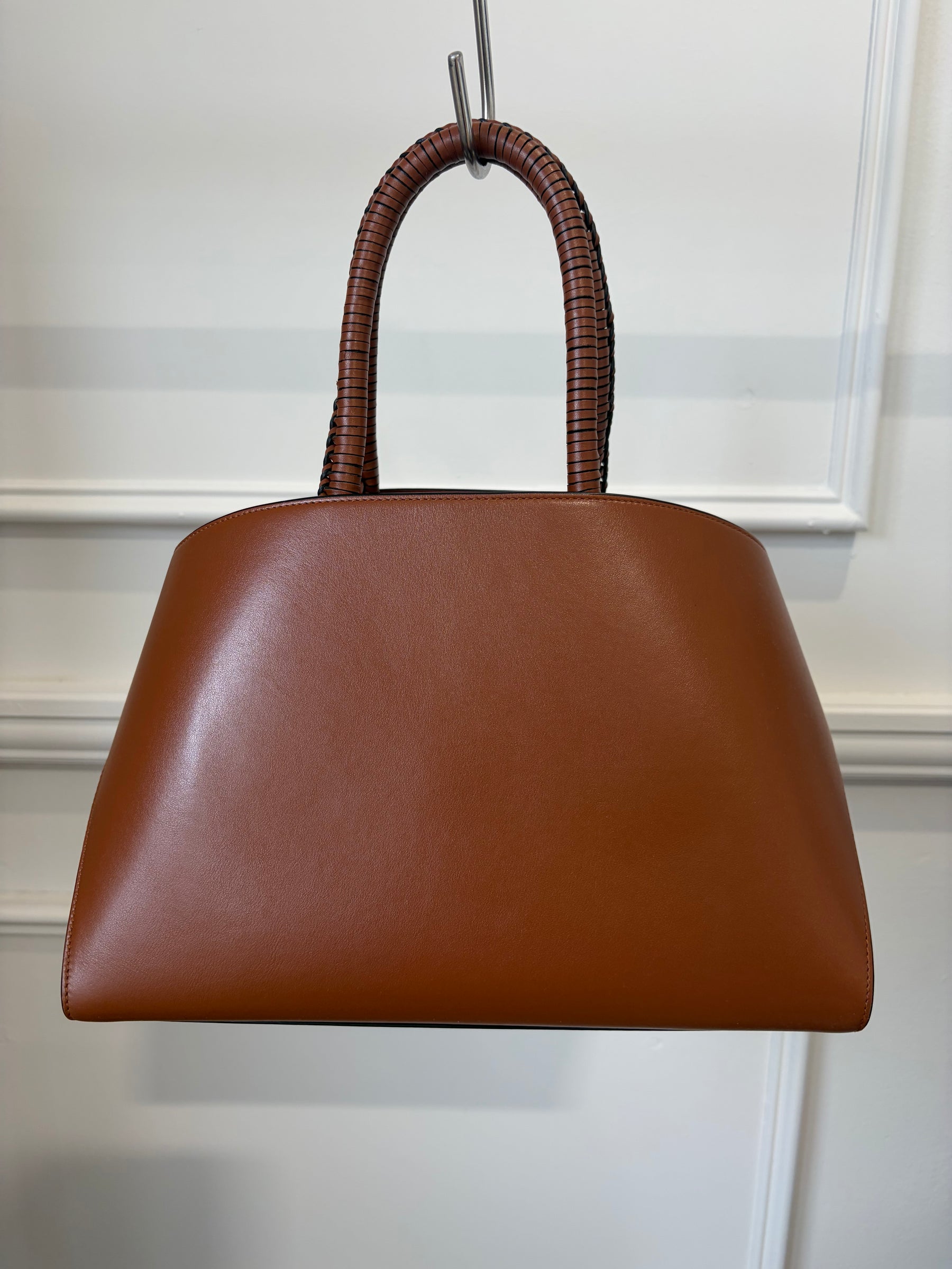 Ferragamo Chestnut Leather Small Hug Bag with Braided Handles
