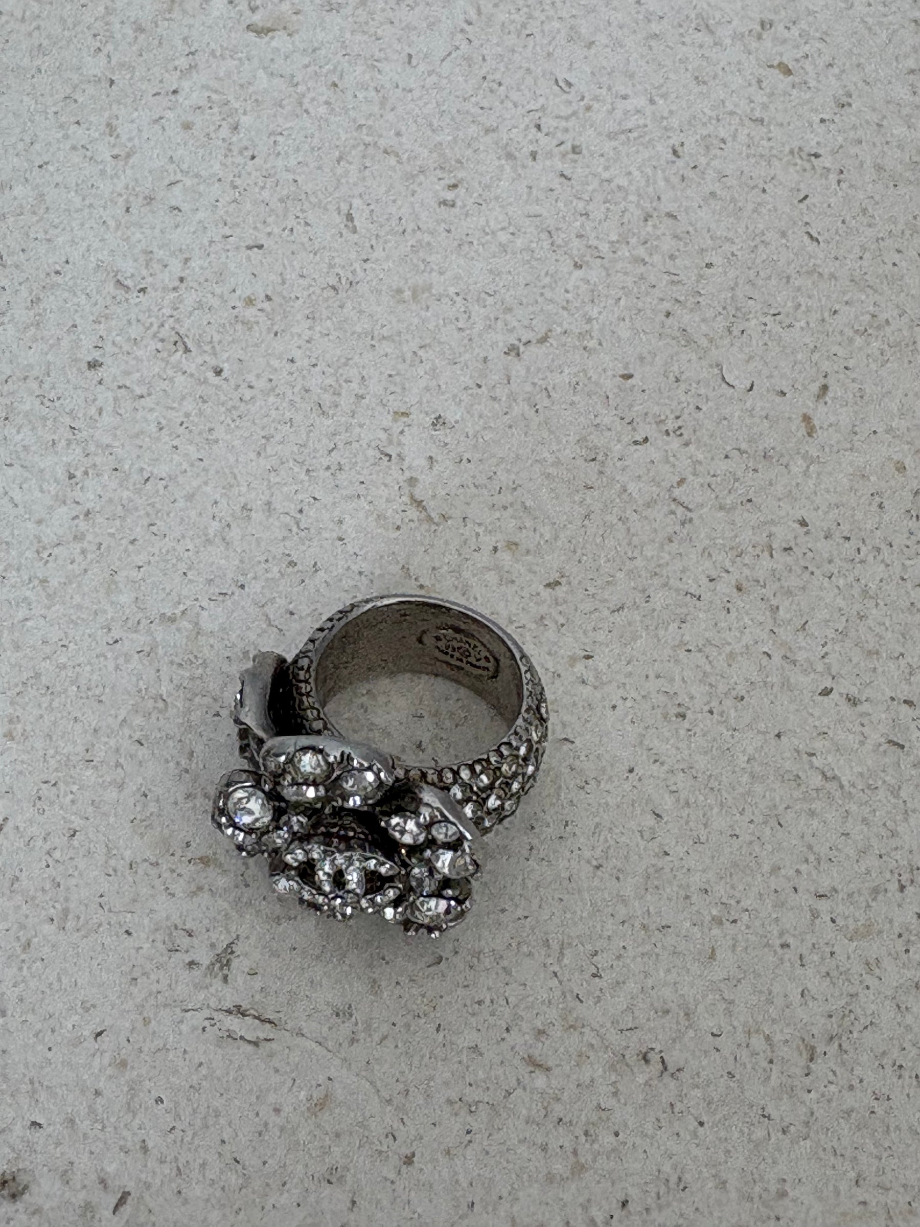 Chanel Camelia Crystal Cocktail Ring, 6 US