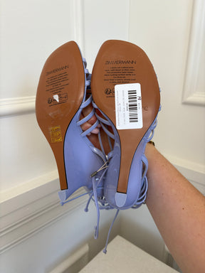 Zimmermann Purple Patent Leather Floral Strappy Wedge, 38