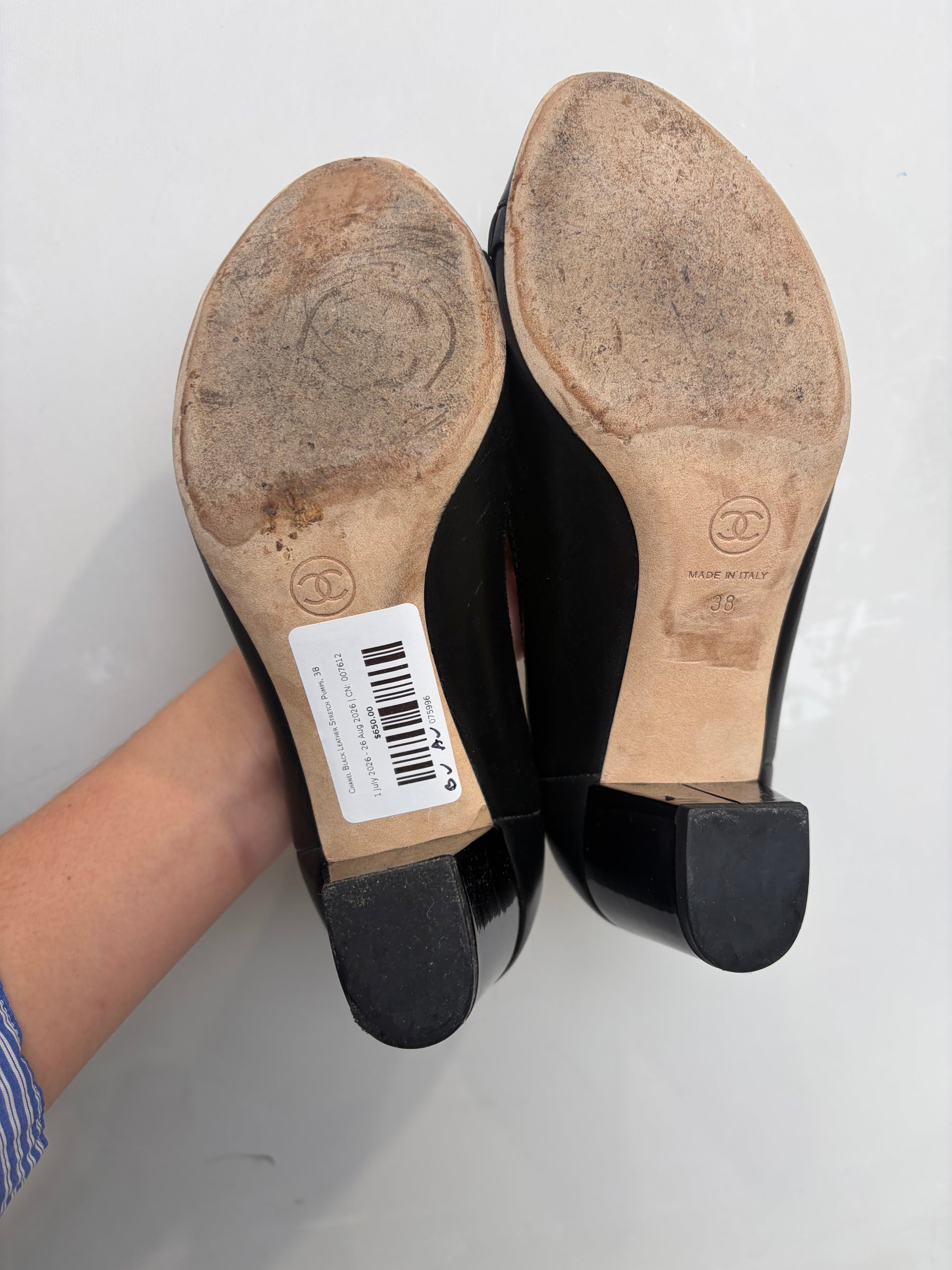 Chanel Black Leather Stretch Pumps, 38