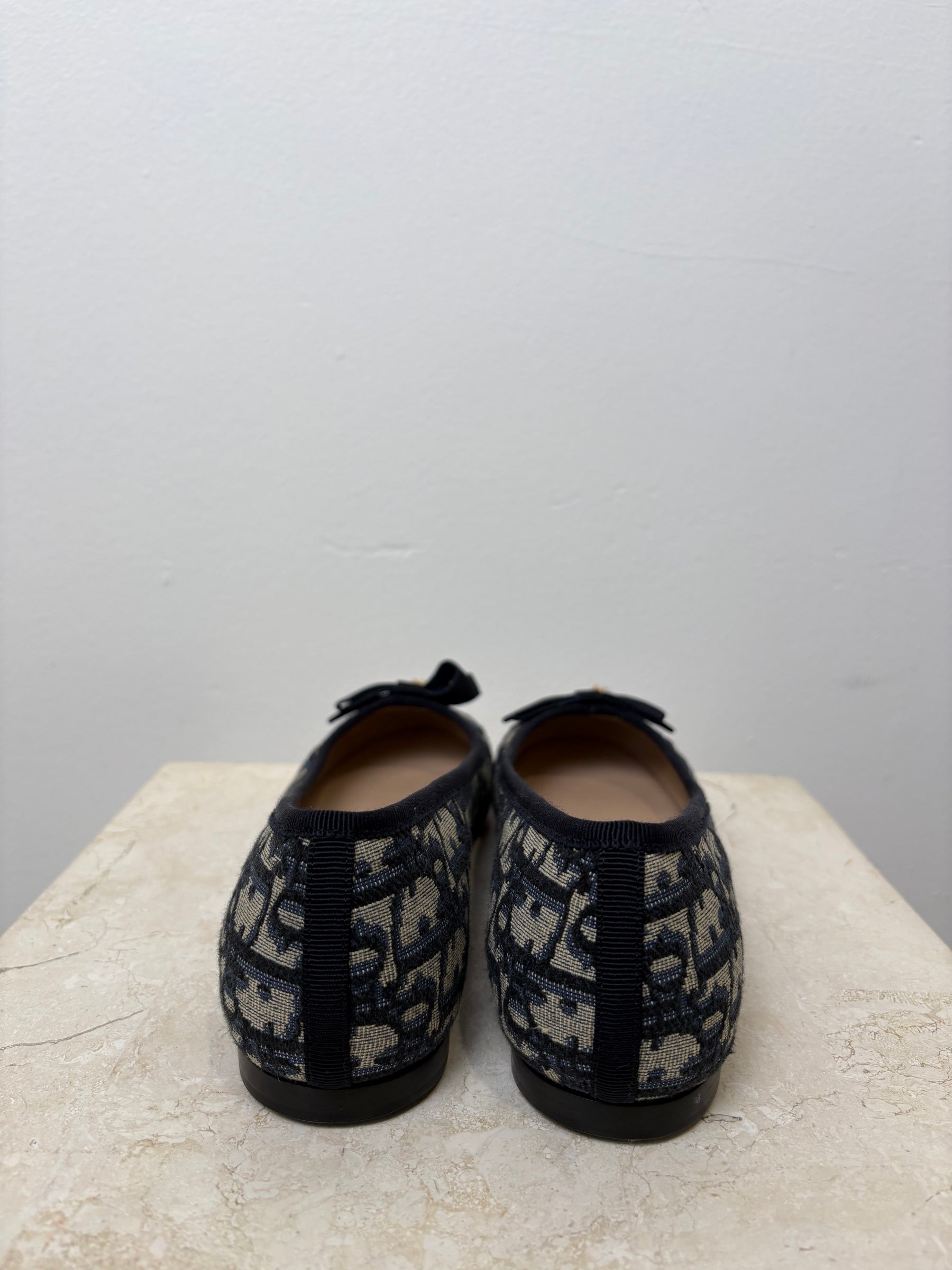 Dior Navy Oblique Canvas Ballet Flats, 38