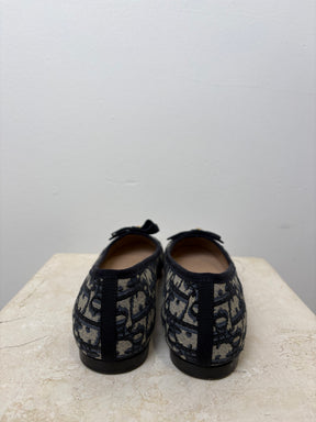 Dior Navy Oblique Canvas Ballet Flats, 38