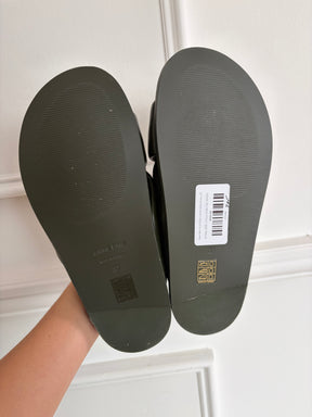 Anine Bing Olive Green Leather Cross Slides, 37